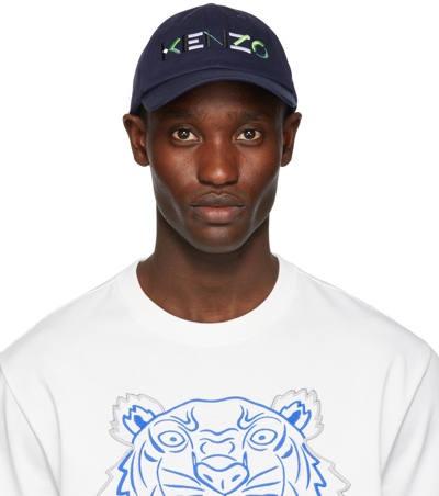 Shop Kenzo Navy Logo Cap In 76 - Navy Blue