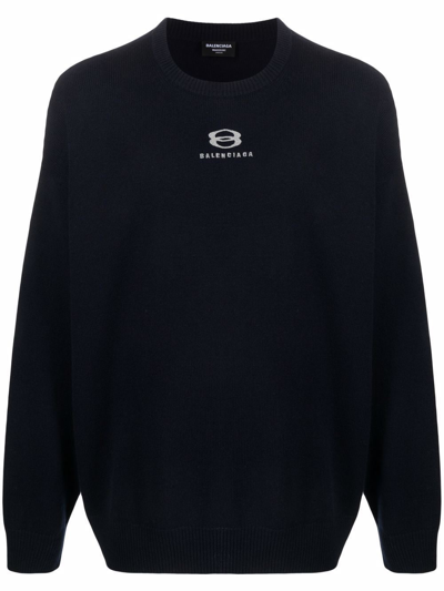 Shop Balenciaga Logo-print Knitted Jumper In Blue
