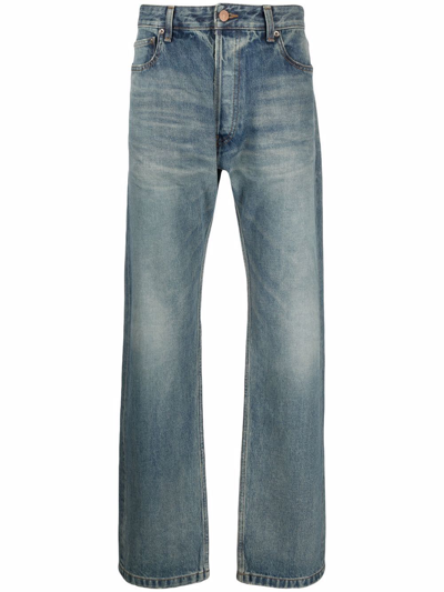 Shop Balenciaga Faded Straight-leg Jeans In Blue