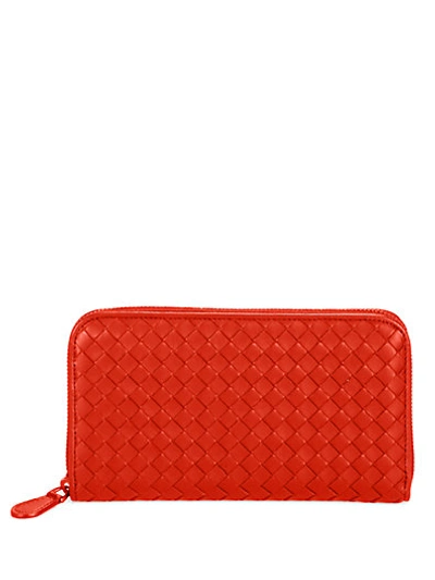 Shop Bottega Veneta Woven Zip-around Wallet In Vesuvio