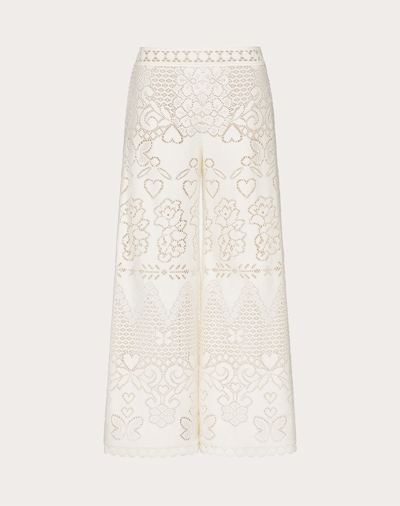 Shop Valentino Cotton Lace Culottes In Almond