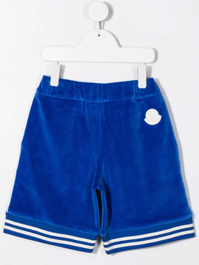 Moncler Stripe-trimmed Velvet Shorts In Blue