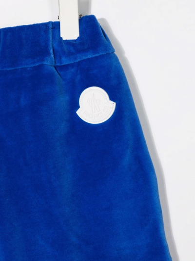 Moncler Stripe-trimmed Velvet Shorts In Blue