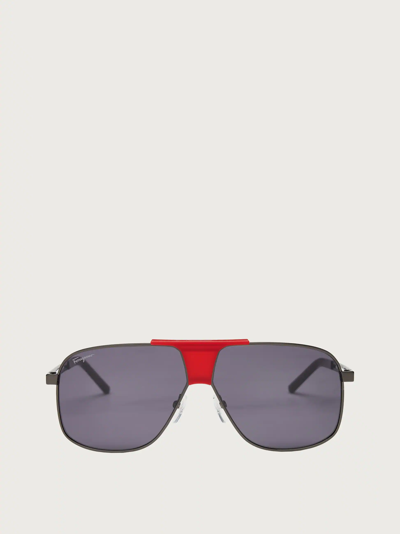 Shop Ferragamo Sunglasses In Dark Ruthenium/red