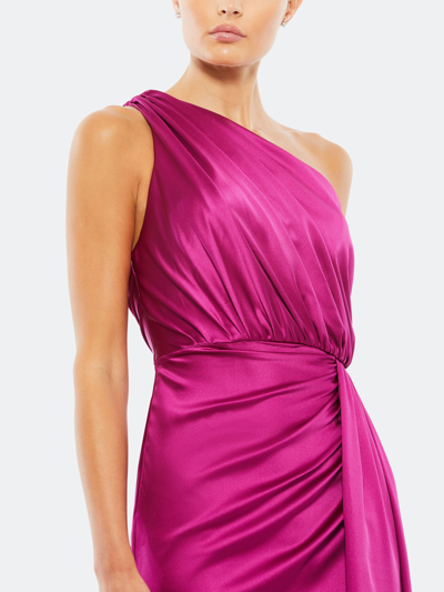 Shop Mac Duggal One-shoulder Satin Faux Wrap Gown In Berry