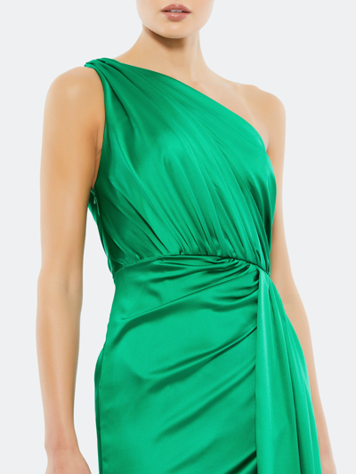 Shop Mac Duggal One-shoulder Satin Faux Wrap Gown In Emerald Green