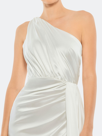 Shop Mac Duggal One-shoulder Satin Faux Wrap Gown In White
