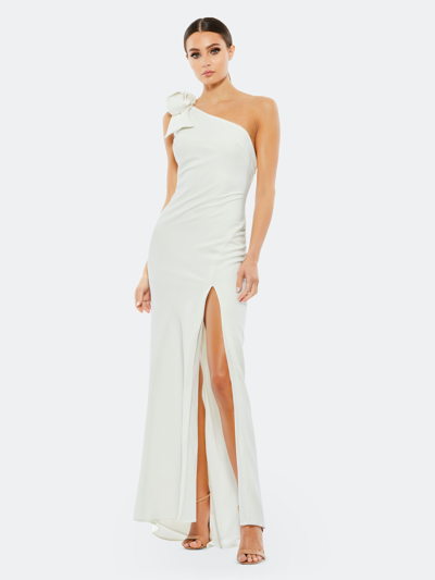 Shop Mac Duggal One-shoulder Side Slit Gown In White