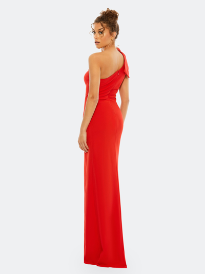 Shop Mac Duggal One-shoulder Side Slit Gown In Red