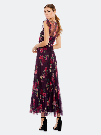 Shop Mac Duggal Floral Print Cap Sleeve Tulle Dress In Plum Multi