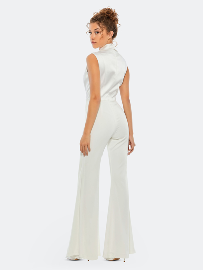 Shop Mac Duggal Asymmetrical Sleeveless Tuxedo Jumpsuit In White