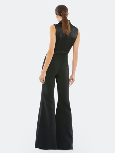 Shop Mac Duggal Asymmetrical Sleeveless Tuxedo Jumpsuit In Black