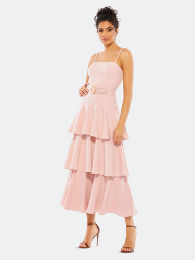 Shop Mac Duggal Tiered Ruffle Sleeveless Midi Dress In Rose Pink