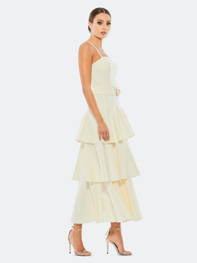Shop Mac Duggal Tiered Ruffle Sleeveless Midi Dress In White