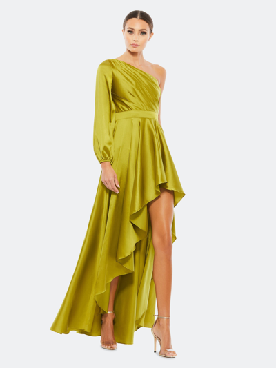 Shop Mac Duggal High-low One-shoulder Gown In Chartruese