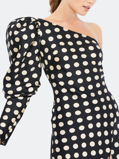 Shop Mac Duggal Polka Dot One-shoulder Puff Sleeve Gown In Black White00
