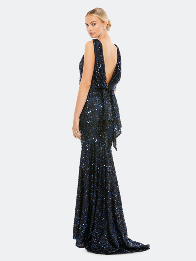 Shop Mac Duggal Sequin Draped Gown In Mid Night