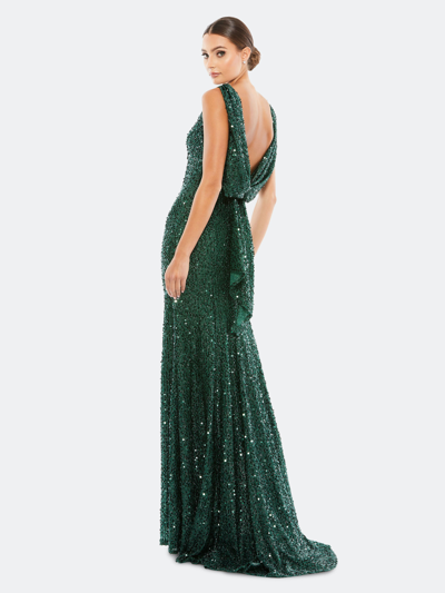Shop Mac Duggal Sequin Draped Gown In Emerald Green