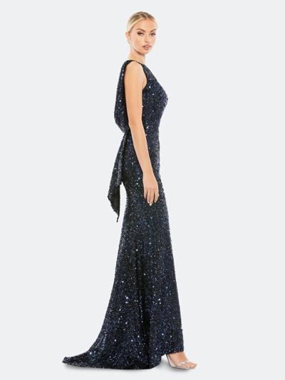 Shop Mac Duggal Sequin Draped Gown In Mid Night