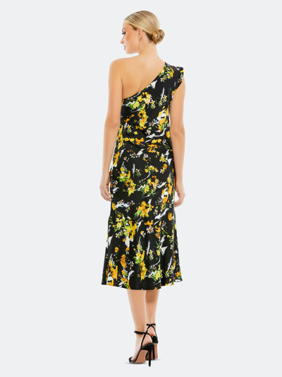 Shop Mac Duggal Floral Print One-shoulder Midi Dress In Black Multi