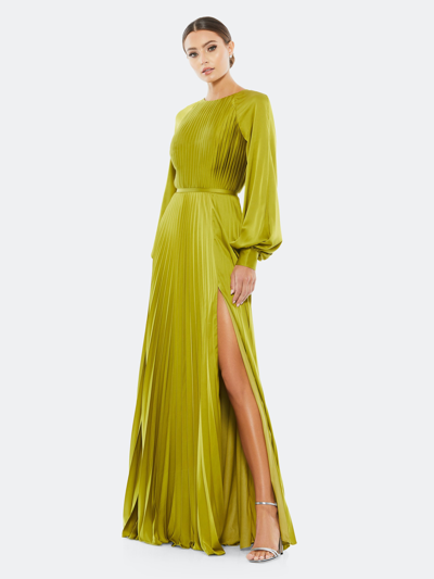 Shop Mac Duggal Pleated Side Slit Gown In Apple Green
