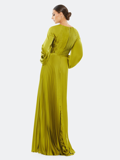 Shop Mac Duggal Pleated Side Slit Gown In Apple Green