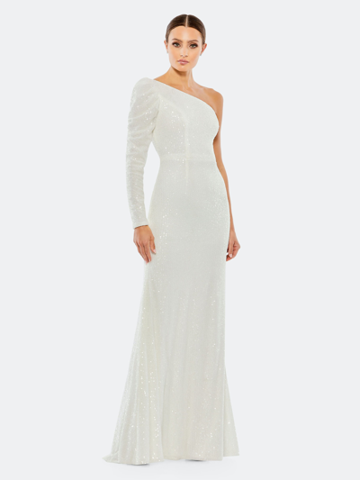 Shop Mac Duggal Sequin One-shoulder Trumpet Gown In White