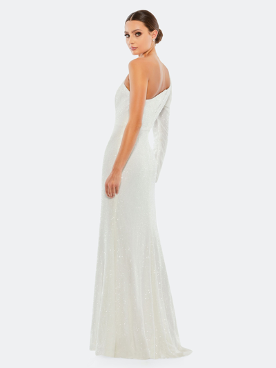 Shop Mac Duggal Sequin One-shoulder Trumpet Gown In White