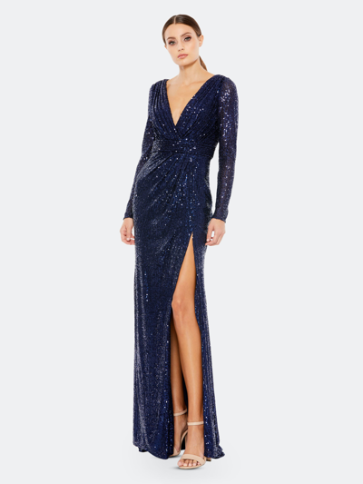Shop Mac Duggal Sequin Long Sleeve Gown In Mid Night
