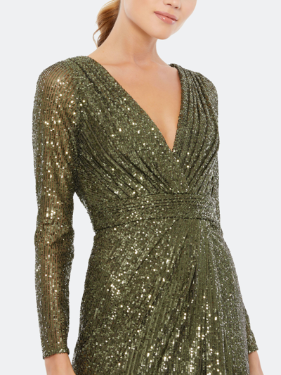 Shop Mac Duggal Sequin Long Sleeve Gown In Olive