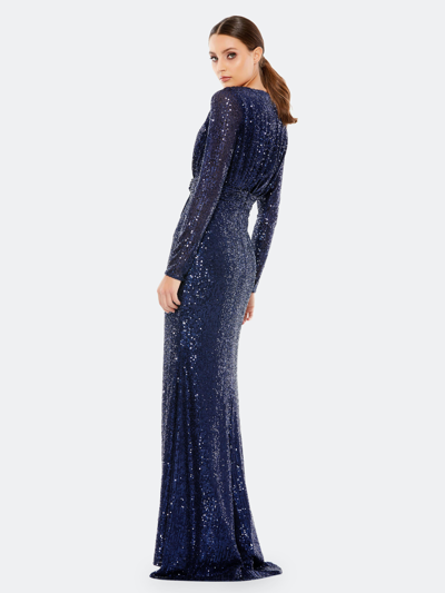 Shop Mac Duggal Sequin Long Sleeve Gown In Mid Night