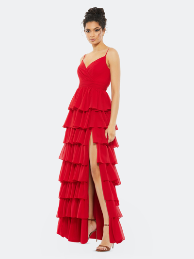 Shop Mac Duggal Sleeveless Tiered Ruffle Gown In Red