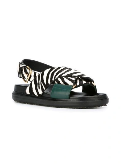 Shop Marni Zebra Print Fussbett Pony Leather Sandals In Black