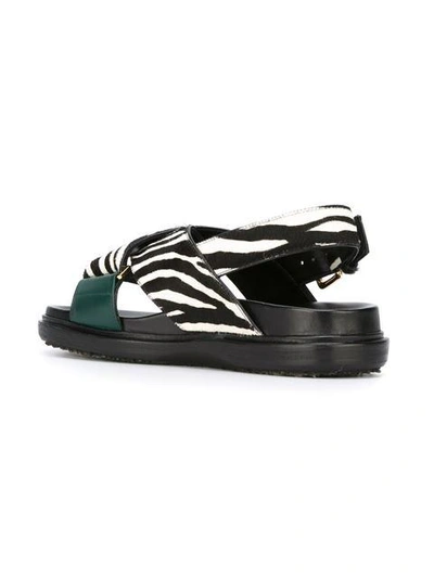 Shop Marni Zebra Print Fussbett Pony Leather Sandals In Black
