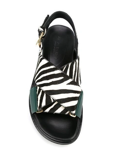 Shop Marni Zebra Print Fussbett Pony Leather Sandals In Black