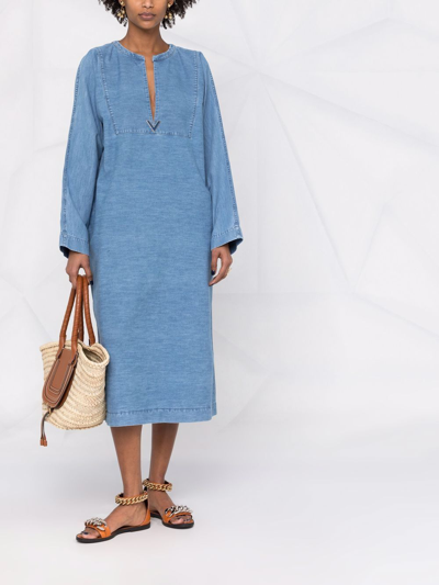 Shop Valentino Denim Kaftan In Blue