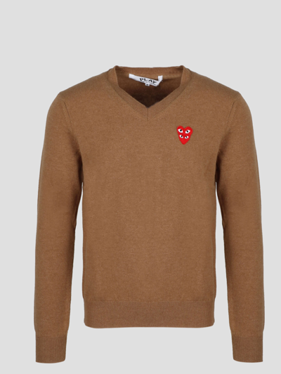 Shop Comme Des Garçons Play Eyes Heart Sweater In Brown