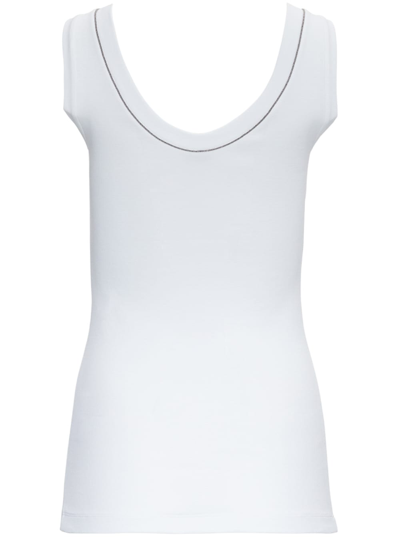 Shop Brunello Cucinelli Ribbed Cotton Sleeveless Top In White