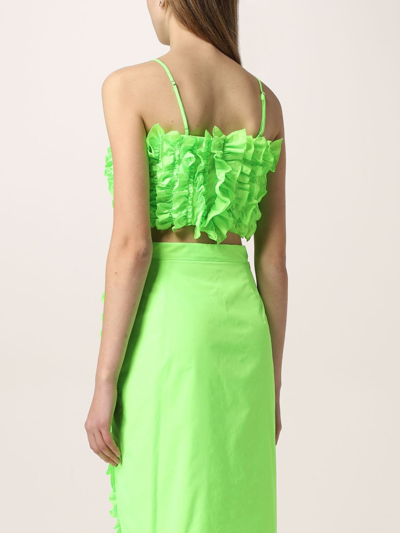 Shop Msgm Jacquard Taffeta Cropped Top With Rouges In Lime