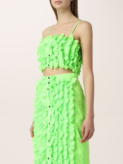 Shop Msgm Jacquard Taffeta Cropped Top With Rouges In Lime