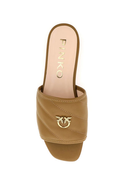 Shop Pinko Quilted Nappa Leather Molly Mules In Bronzo Medio (beige)