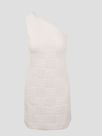 Shop Bottega Veneta Cotton Sponge One Shoulder Dress In Bianco