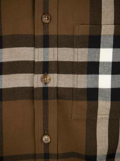 Shop Burberry Stretch Cotton Poplin Shirt With Tartan Pattern In Marrone