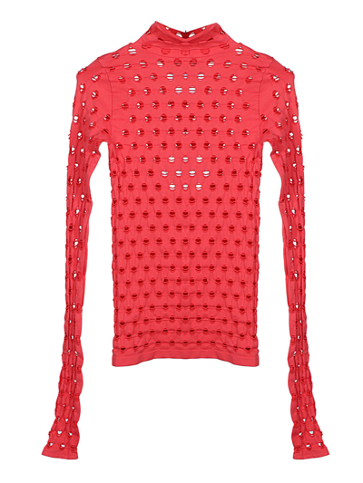Shop Maisie Wilen Perforated Turtleneck In Tomato