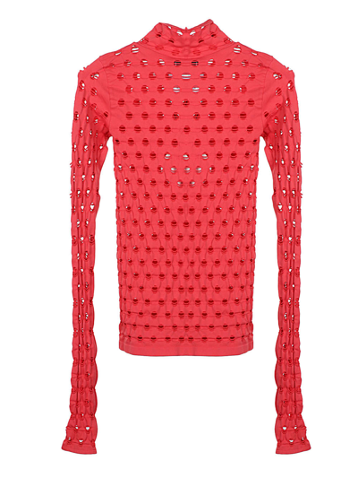 Shop Maisie Wilen Perforated Turtleneck In Tomato