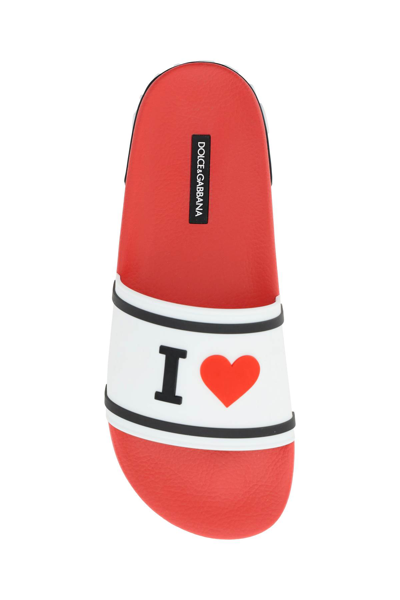 Shop Dolce & Gabbana I Love Dg Rubber Slides In Bianco Nero Rosso (white)