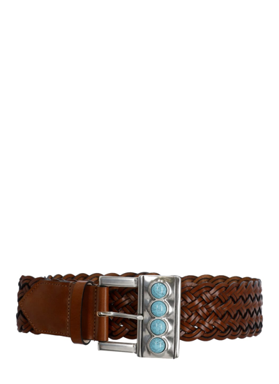 Shop Etro Braided Leather Belt In Brown