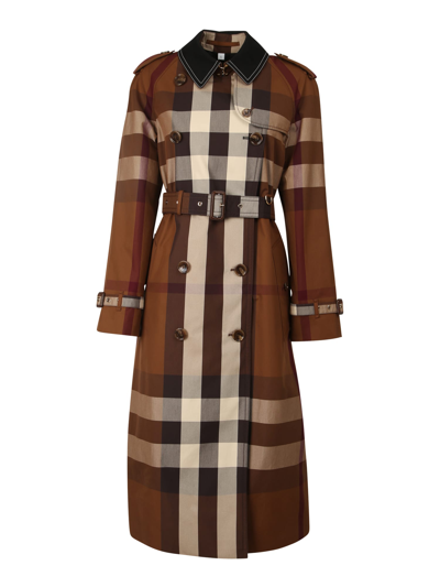 Shop Burberry Check Trench In Brown