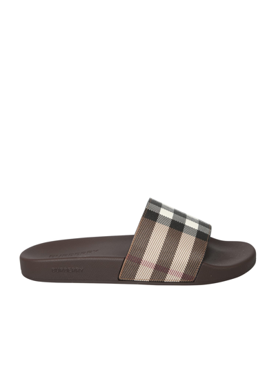 Shop Burberry Slide Sandals In Brown