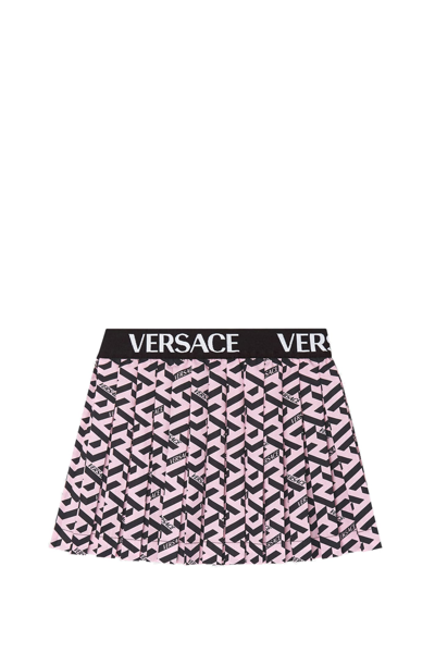 Shop Versace La Greca Pleated Skirt In Multicolor